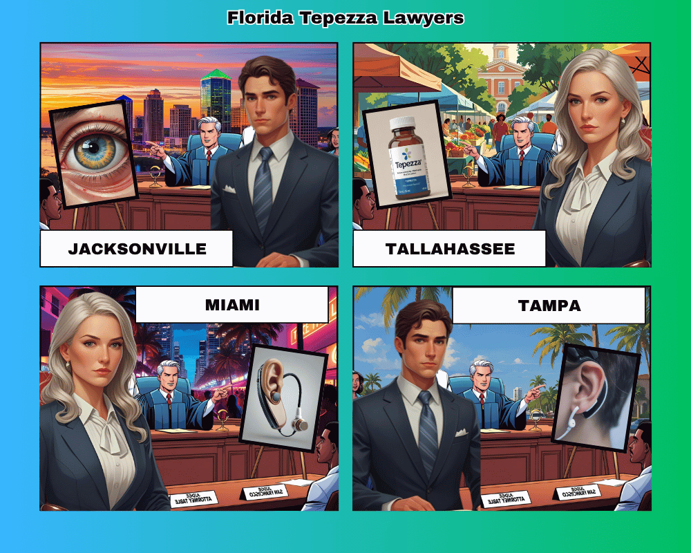 Florida Tepezza lawyers depicted taking hearing loss lawsuits to trial in Jacksonville, Tallahassee, Tampa, and Miami