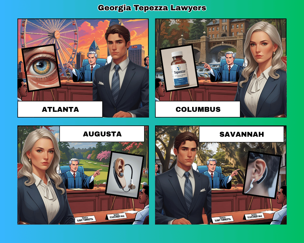 Georgia Tepezza lawyers depicted taking hearing loss lawsuits to trial in Atlanta, Columbus, Augusta, and Savannah