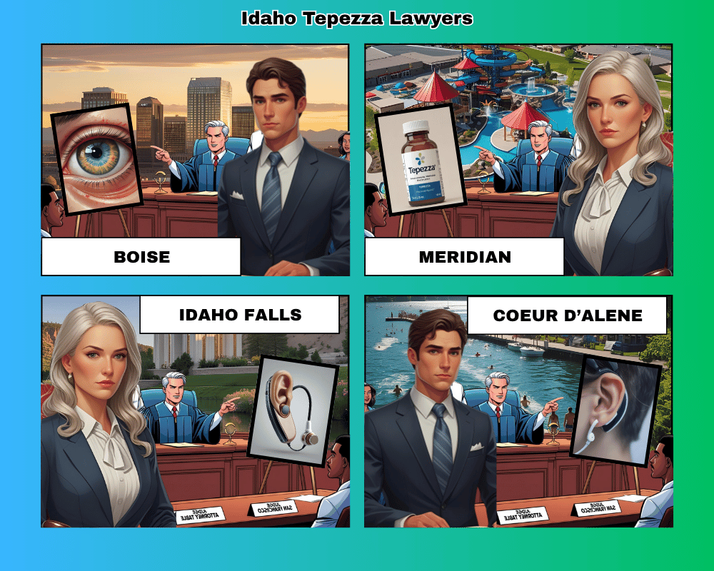 Idaho Tepezza lawyers depicted taking hearing loss lawsuits to trial in Boise, Meridian, Idaho Falls, and Coeur d’Alene